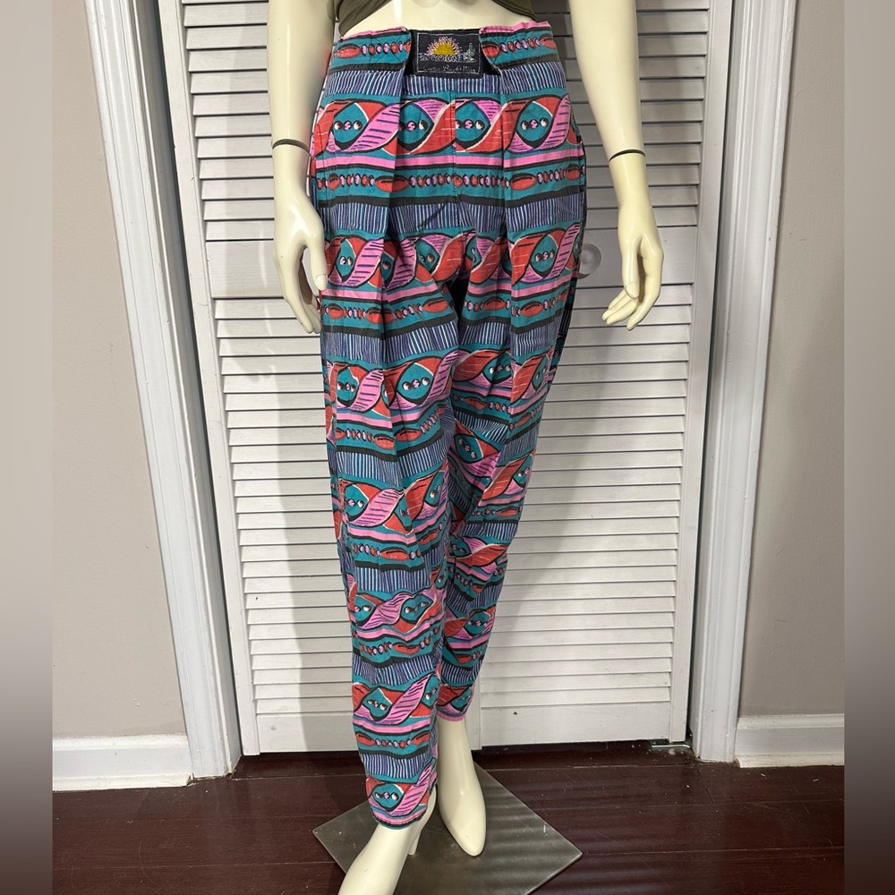 Funky Vintage Mazatlan Cactus Beach Wear 80s 90s Velcro Lounge Pants